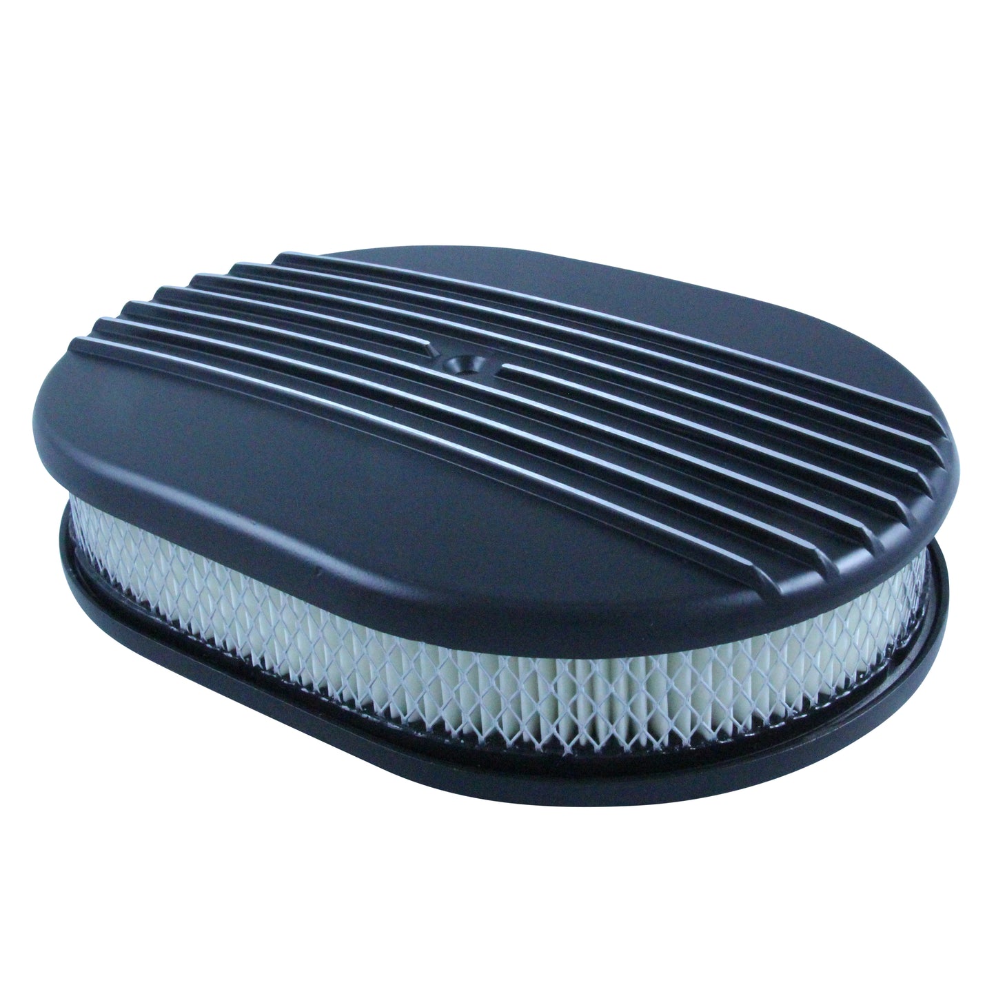 Oval Black Half Finned Air Cleaner 12" x 2" Holley Edelbrock Quadrajet Carter