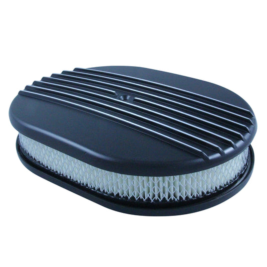 Oval Black Half Finned Air Cleaner 12" x 2" Holley Edelbrock Quadrajet Carter