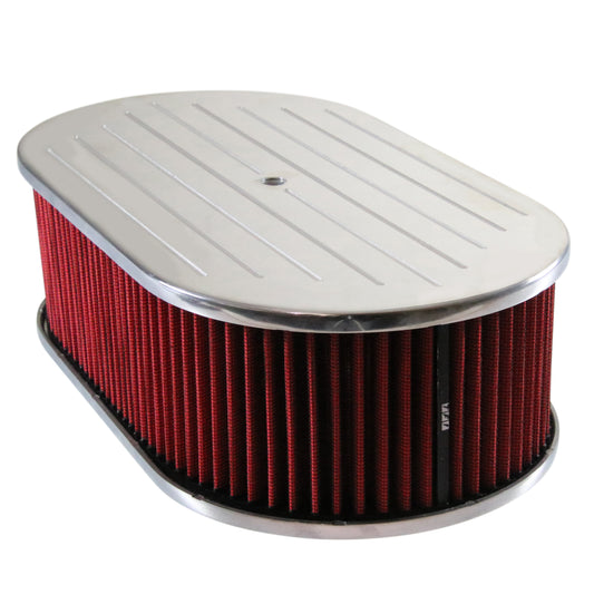 Oval Ball Milled Air Cleaner 15" x 4" Holley Edelbrock Quadrajet Red Filter