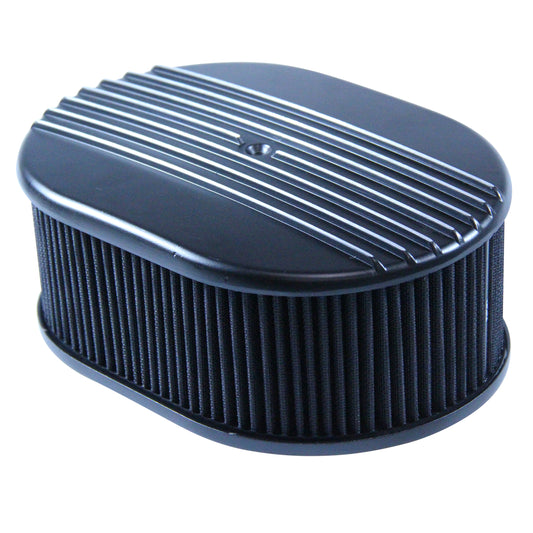 Oval Black Half Finned Air Cleaner 12" x 2" Holley Edelbrock Quadrajet Carter