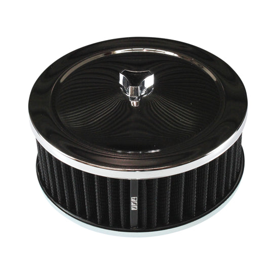 Chrome Air Cleaner 6-3/8" Wide x 2-1/2" Tall Suit 2-5/16" Carb Black Washable