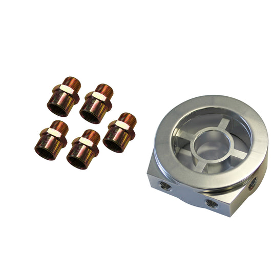 TFI Racing 69-430 Oil Temperature Sandwich Plate Kit Silver with 3/4-16,13/16-16,18x1.5mm,20x1.5mm +22x1.5mm Fittings