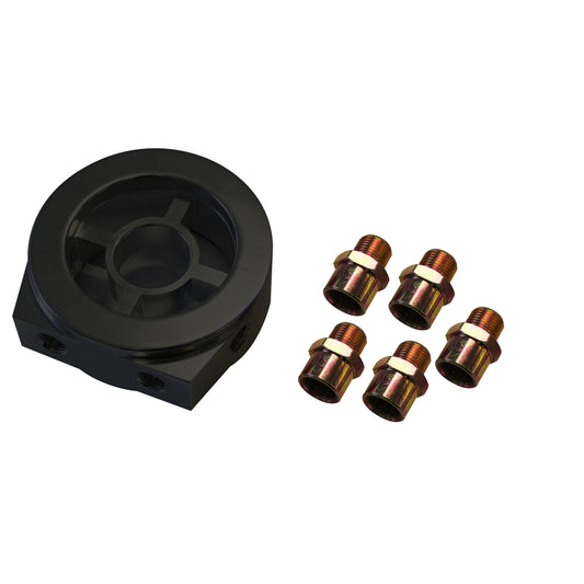 TFI Racing 69-431 Oil Temperature Sandwich Plate Kit Black with 3/4-16, 13/16-8,18x1.5mm,20x1.5mm +22x1.5mm Fittings