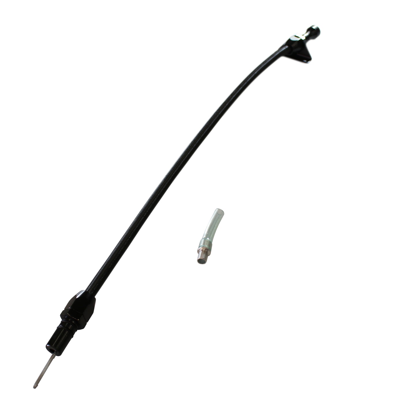 Transmission Dipstick Tube GM Powerglide Firewall Mount Flexible Black Braided