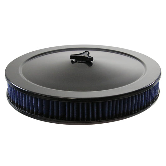 Black Air Filter Cleaner 14" x 2" Holley or Holden Quadrajet Base Blue Element