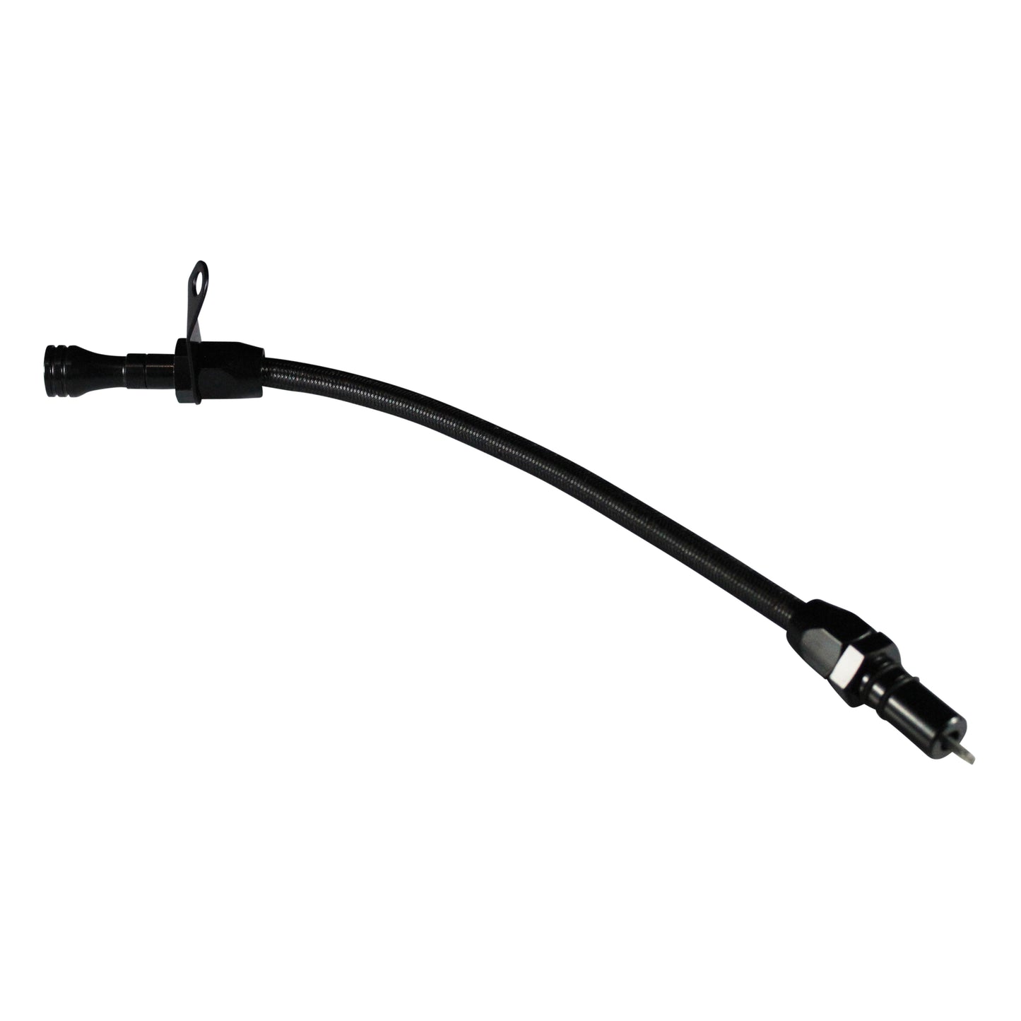Transmission Dipstick Tube GM Turbo 400 Bell Housing Mount Flexible Black Braid