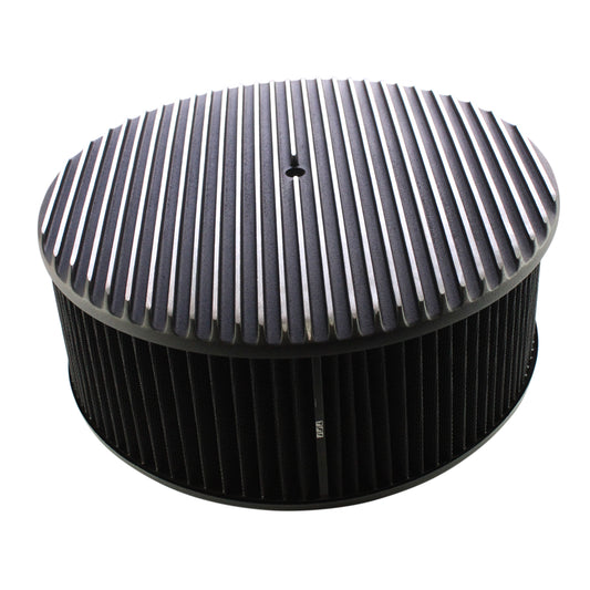 Black Alloy Full Finned Air Cleaner 14" x 5" Holley Edelbrock Black Cotton Filte