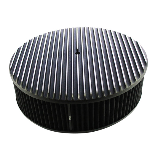 Black Alloy Full Finned Air Cleaner 14" x 4" Holley Edelbrock Black Cotton Filte