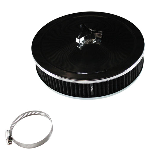 Chrome Air Cleaner 9" Wide x 2" Tall Suit 2-5/8" WW Stromberg Carb Black Element