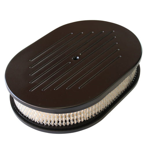 Oval Black Ball Milled Air Cleaner 12" x 2" Holley Edelbrock Quadrajet Carter