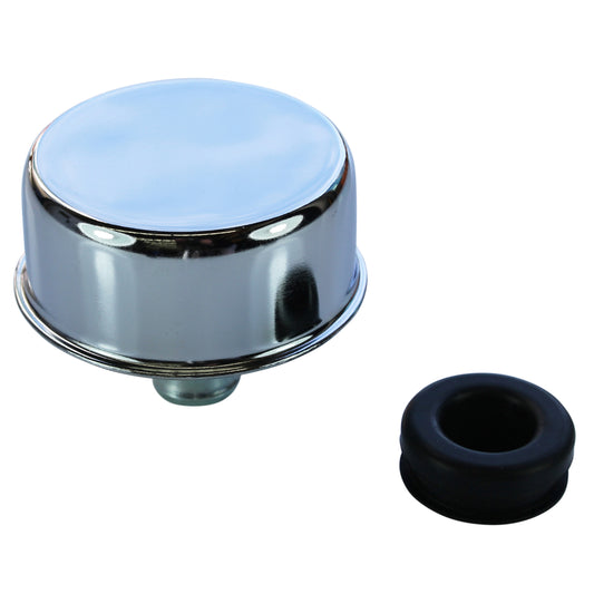 Valve Cover Breather Cap Push In 3/4"(19mm) Neck Chromed Steel + Grommet