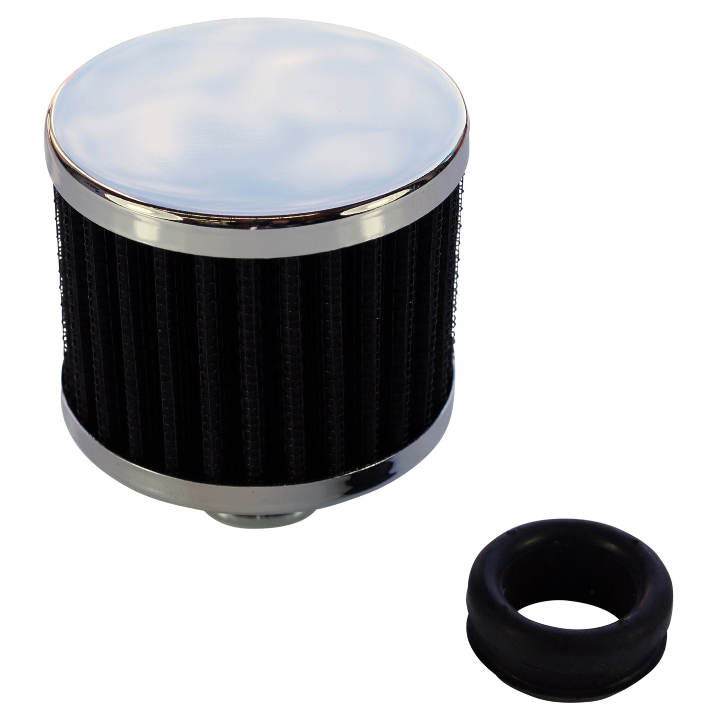 TFI Racing 66-001 Valve Cover Breather Cap Push In 1"(25mm) Neck Chrome Black Element & Grommet