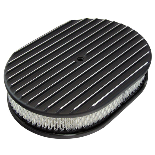 Oval Black Full Finned Air Cleaner 12" x 2" Holley Edelbrock Quadrajet Carter