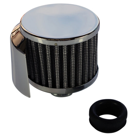 TFI Racing TFI-66-008 Valve Cover Breather Cap Push In 1"(25mm) Neck Shield Chrome White Element GromValve Cover Breather Cap Push In 1"(25mm) Neck Shield Chrome White Element