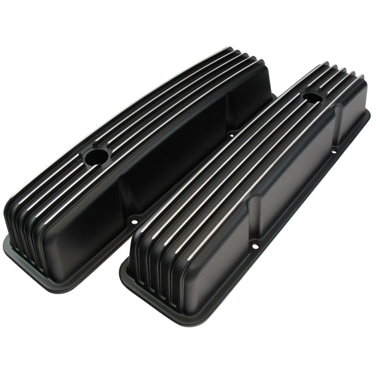 Valve Covers Alloy Chevrolet V8 Small Block 283-400 Finned Tall Black Baffled-pr