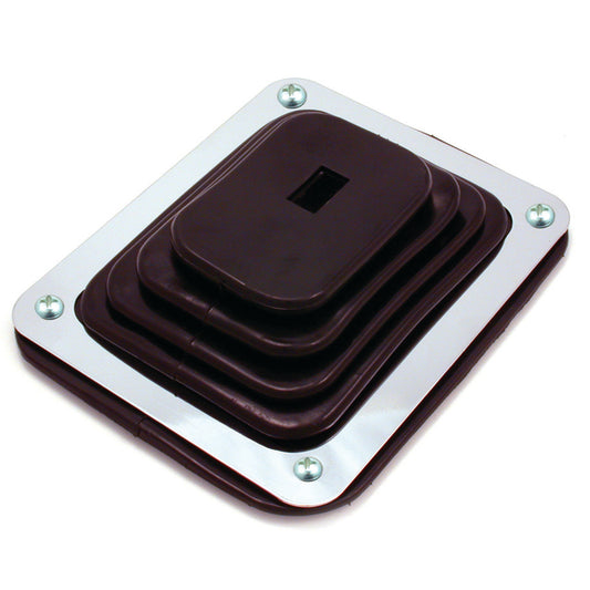 TFI-66-630 Rubber Gear Shifter Boot + Chrome Rectangular Mount Plate 4" x 5"