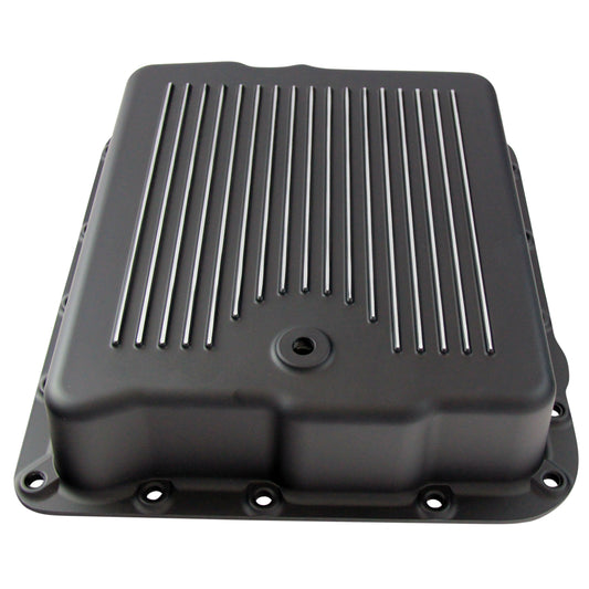 Transmission Pan GM Turbo 700 R4 Black Finned Milled Alloy Gasket Bolts Hardware