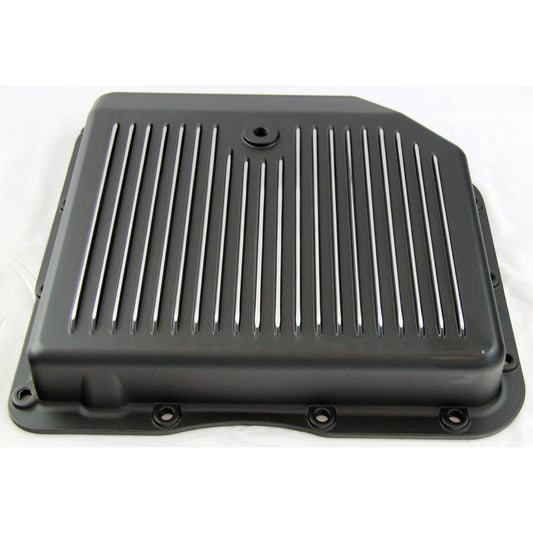 Transmission Pan GM Turbo 350 Black Finned Milled Alloy Gasket Bolts Hardware