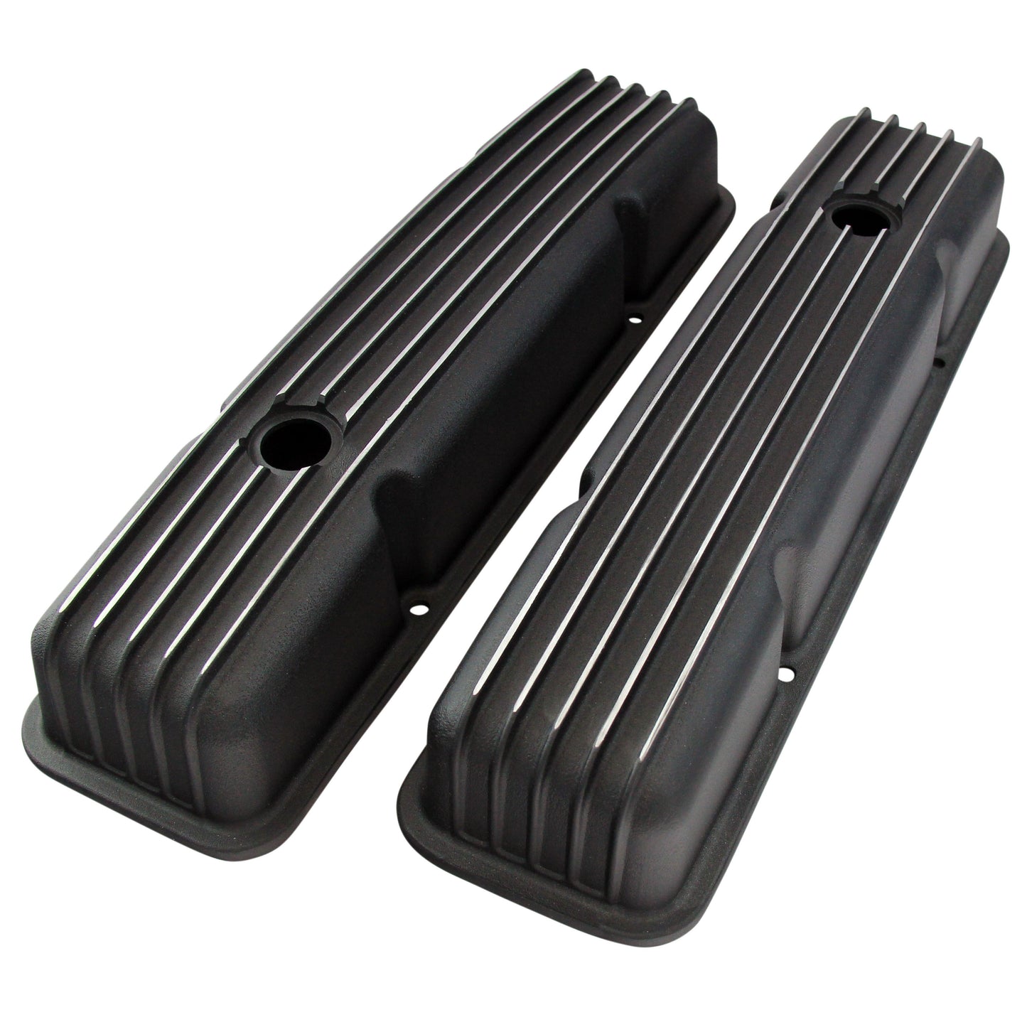 Valve Covers Black Chevrolet V8 Small Block 283-400 Finned Alloy Low Baffled-pr