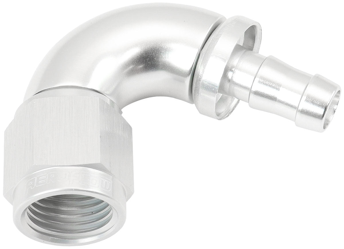 Aeroflow AF514-06-05S -6AN To 5/16" Barb 120 Degree Full Flow Push Lock Silver