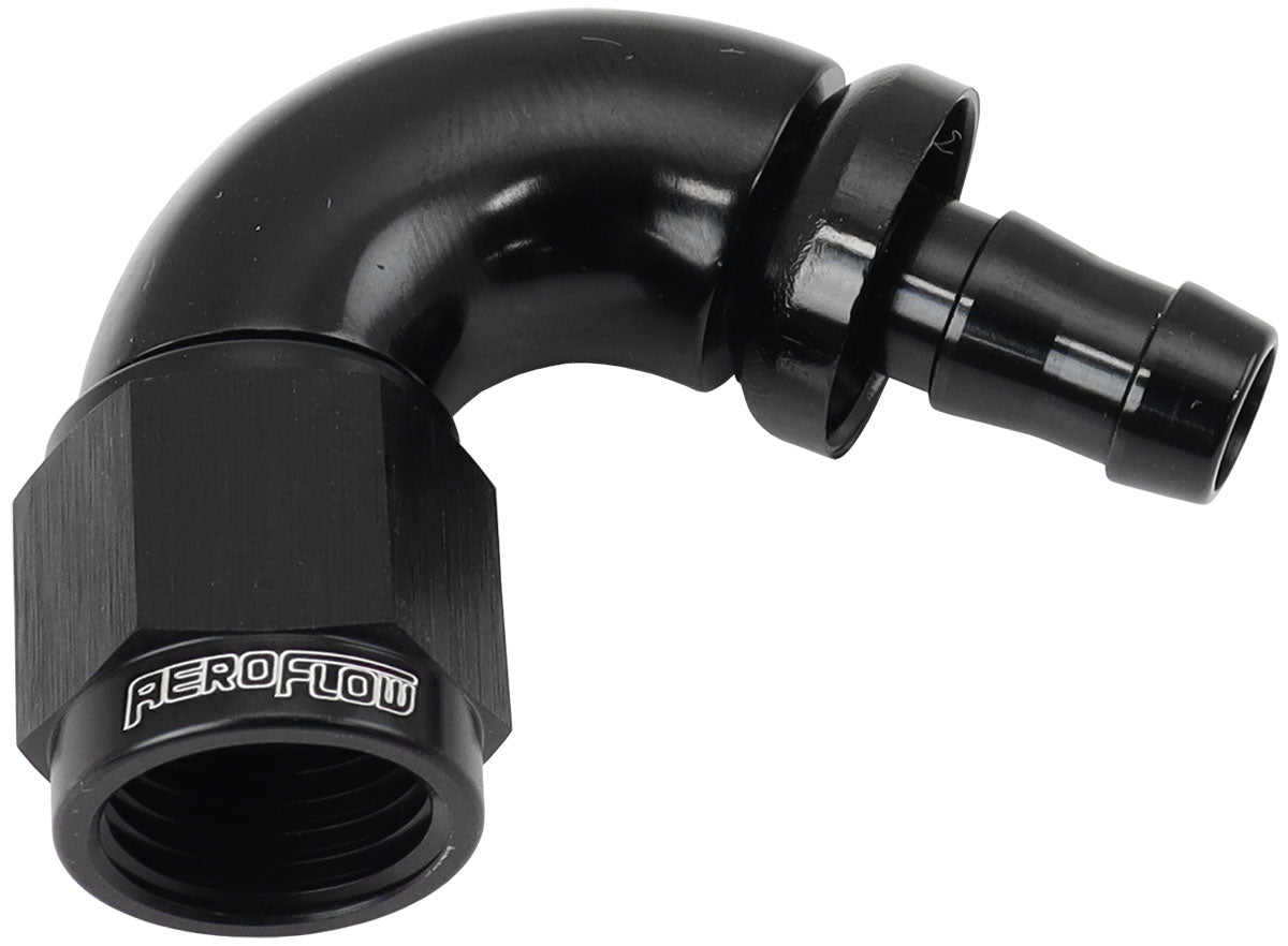 Aeroflow AF514-06-05BLK -6AN To 5/16" Barb 120 Degree Full Flow Push Lock Black