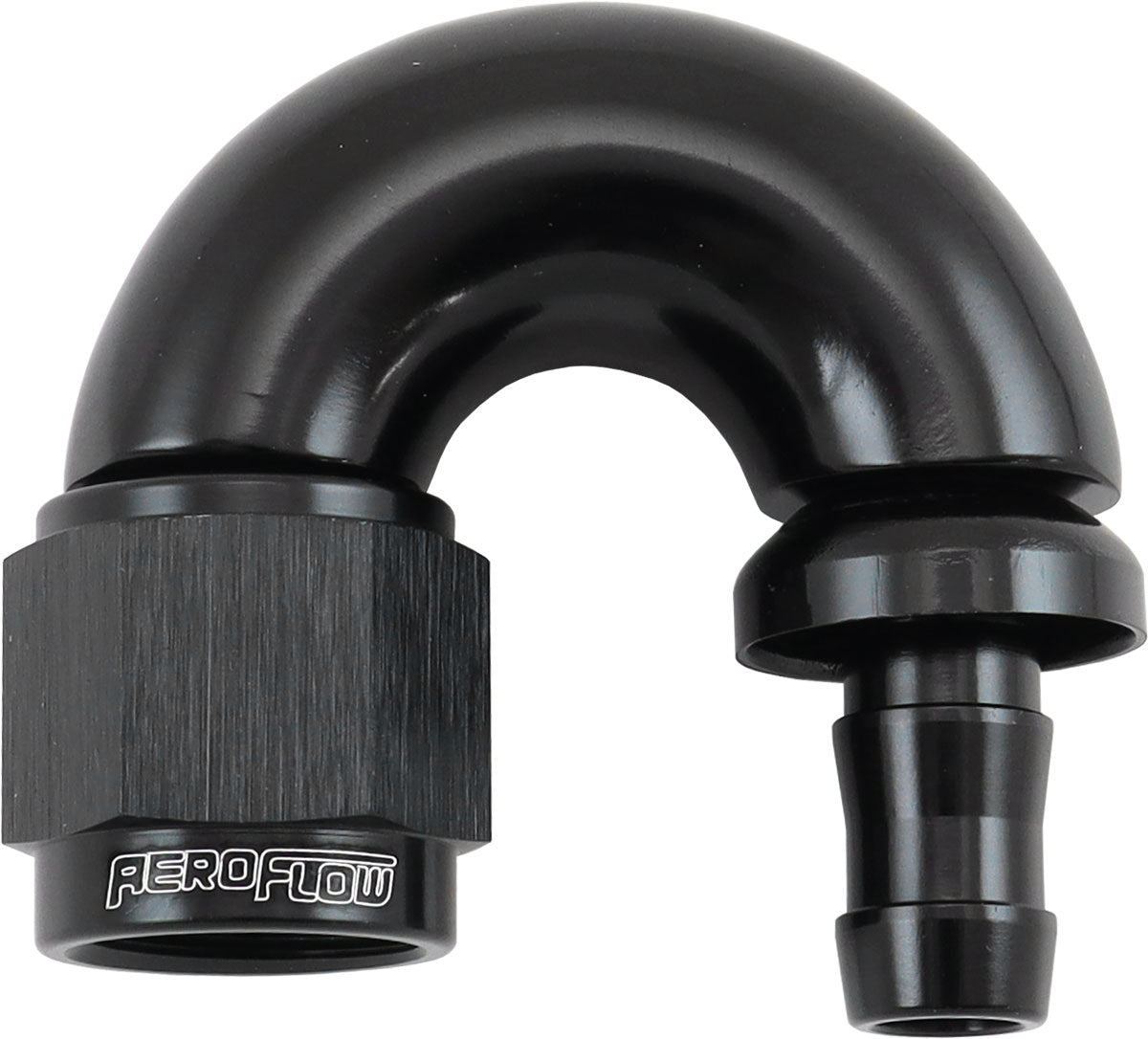 Aeroflow AF516-06-05BLK -6AN To 5/16" Barb 180 Degree Full Flow Push Lock Black