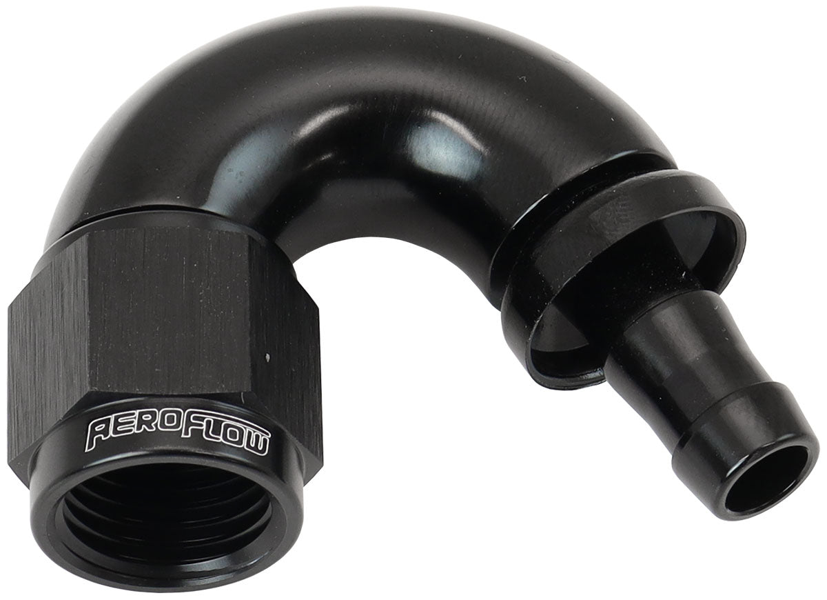 Aeroflow AF515-06-05BLK -6AN To 5/16" Barb 150 Degree Full Flow Push Lock Black