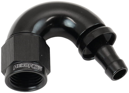 Aeroflow AF515-06-05BLK -6AN To 5/16" Barb 150 Degree Full Flow Push Lock Black