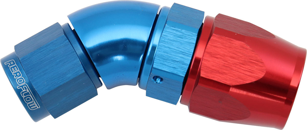 Aeroflow AF572-08-06D Stepped 45 Degree End -8 Hose To -6AN Expander Hose End Blueteflon AF 572-08-06D