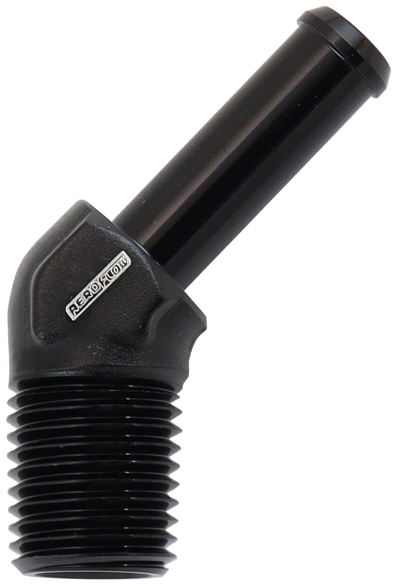 Aeroflow AF845-04-05BLK 45 Deg 1/4" Npt To 5/16" Barb Black Straight Male To Male