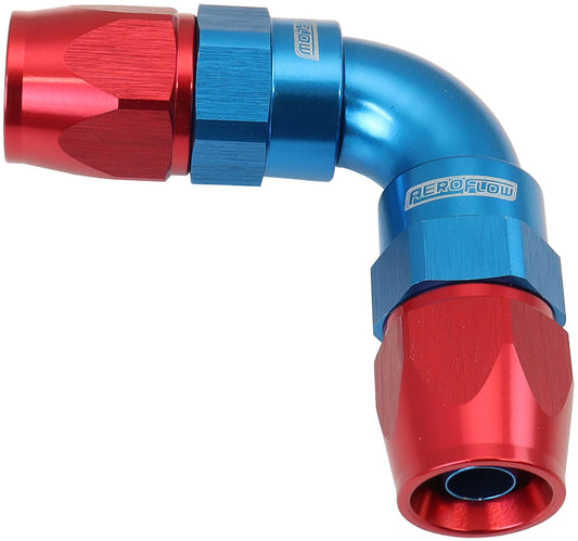 Aeroflow AF593-06-06D 90 Deg -6AN To -6AN Teflon Full Flow Hose Ends Blue Ptfe