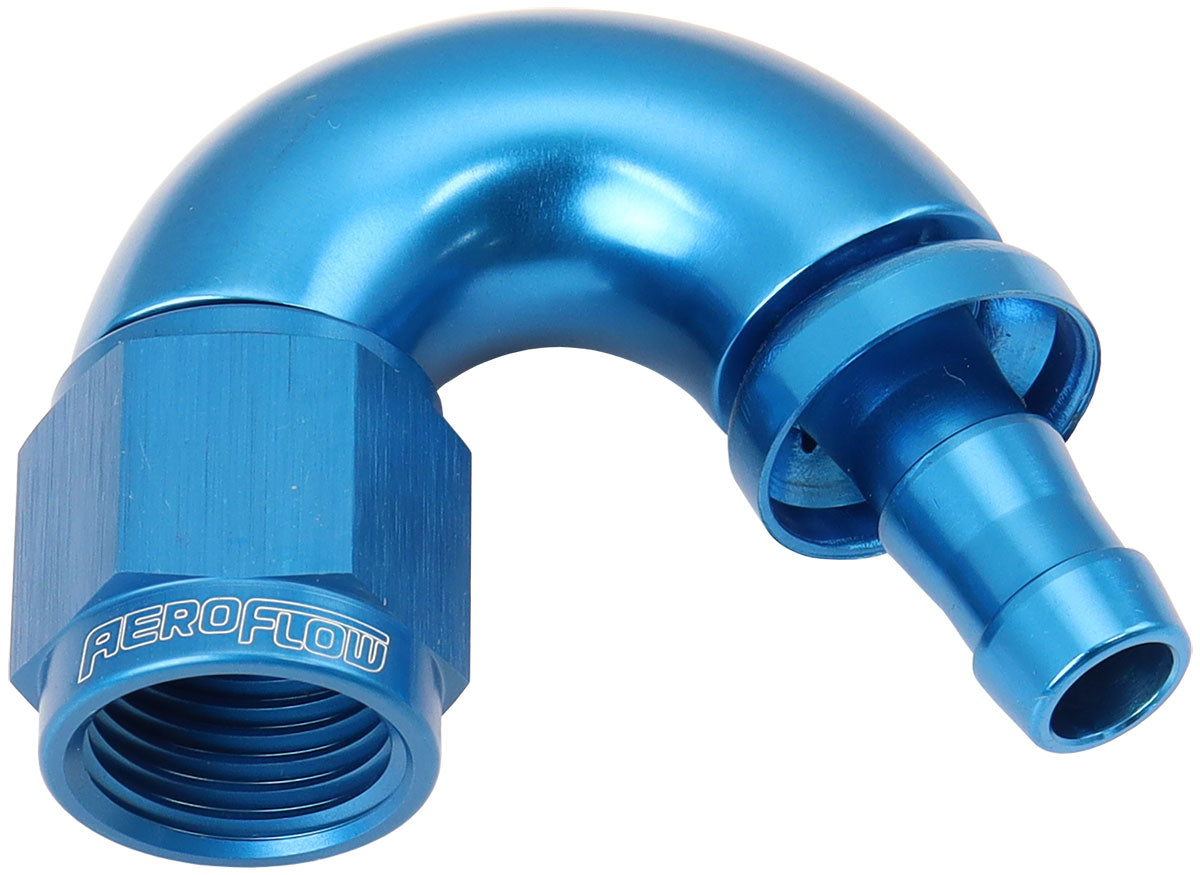 Aeroflow AF515-06-05 -6AN To 5/16" Barb 150 Degree Full Flow Push Lock Blue