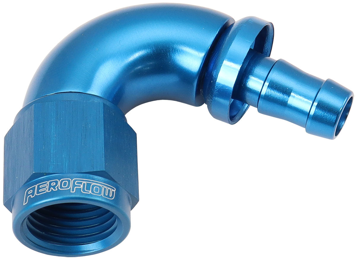 Aeroflow AF514-06-05 -6AN To 5/16" Barb 120 Degree Full Flow Push Lock Blue