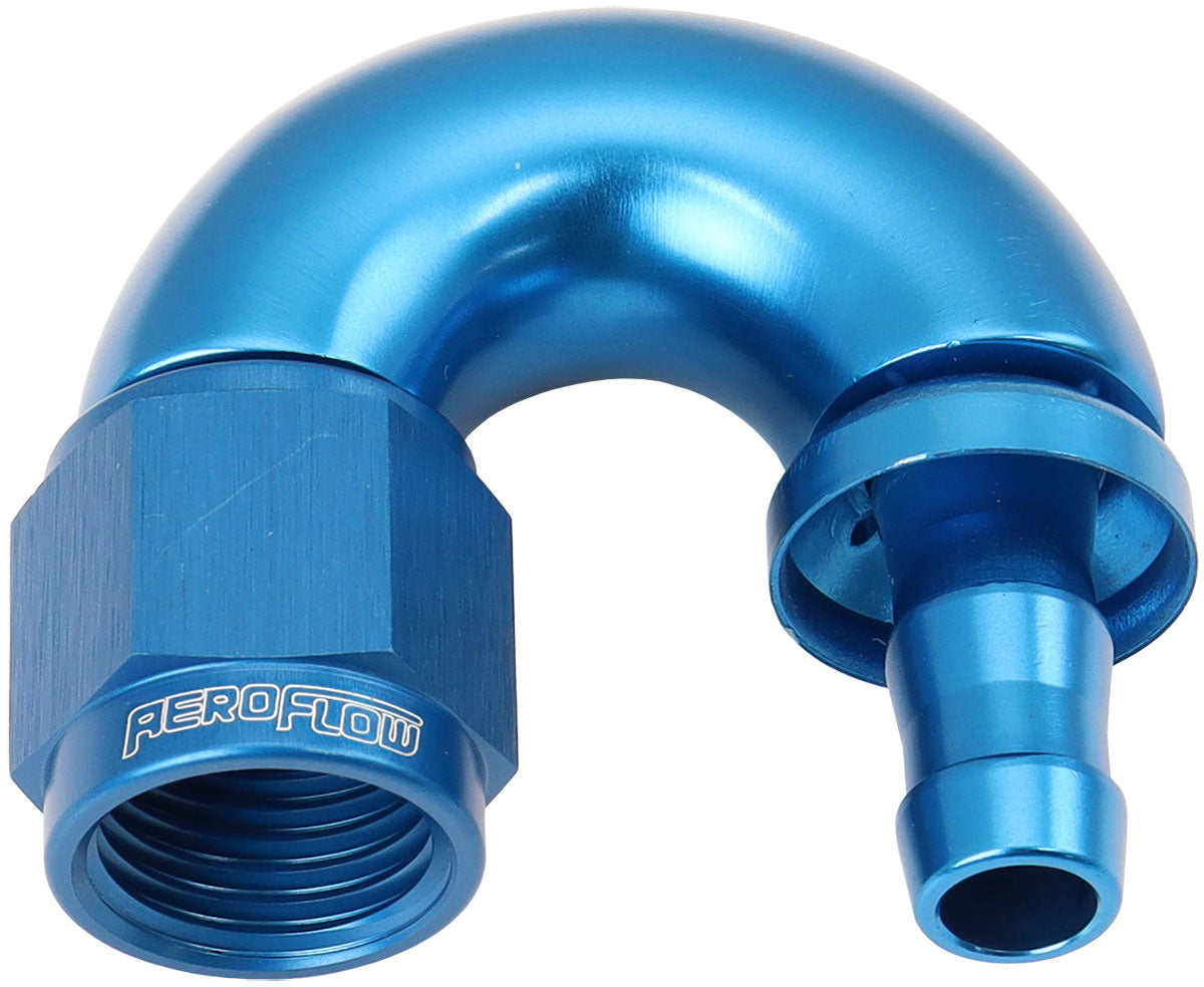 Aeroflow AF516-06-05 -6AN To 5/16" Barb 180 Degree Full Flow Push Lock Blue
