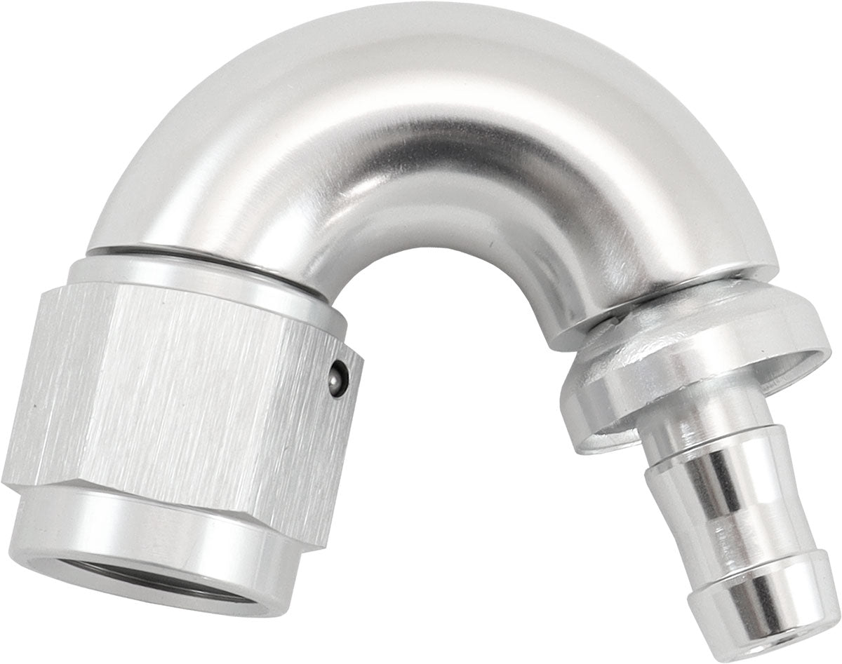 Aeroflow AF515-06-05S -6AN To 5/16" Barb 150 Degree Full Flow Push Lock Silver
