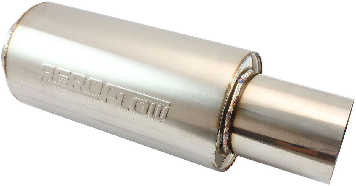 Aeroflow AF5515-300 3" Round Muffler Centre Centre18" Length 6" Dia 5" Tip S/S