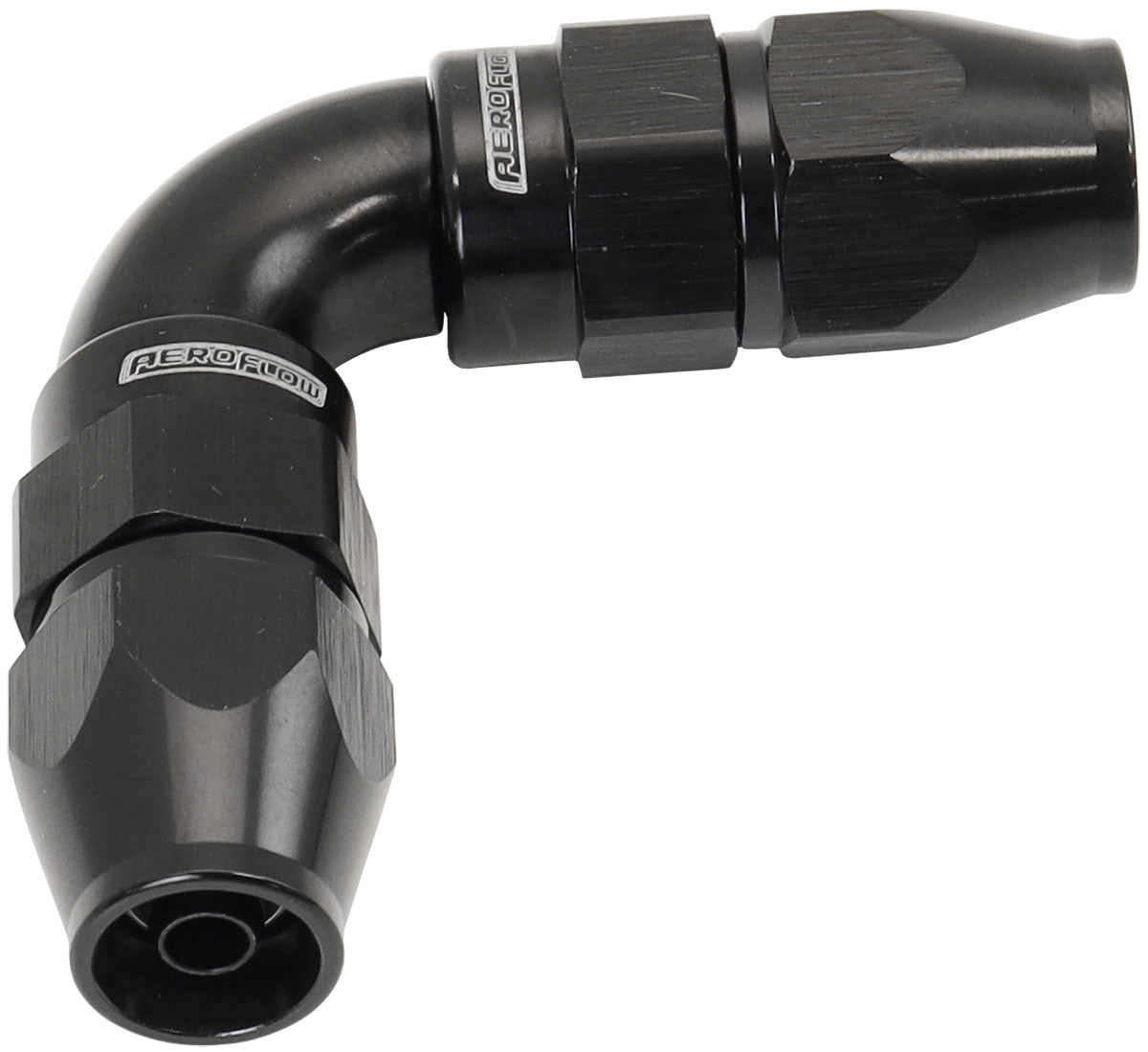 Aeroflow AF593-04-04DBLK 90 Deg -4AN To -4AN Teflon Full Flow Hose Ends Black Ptfe