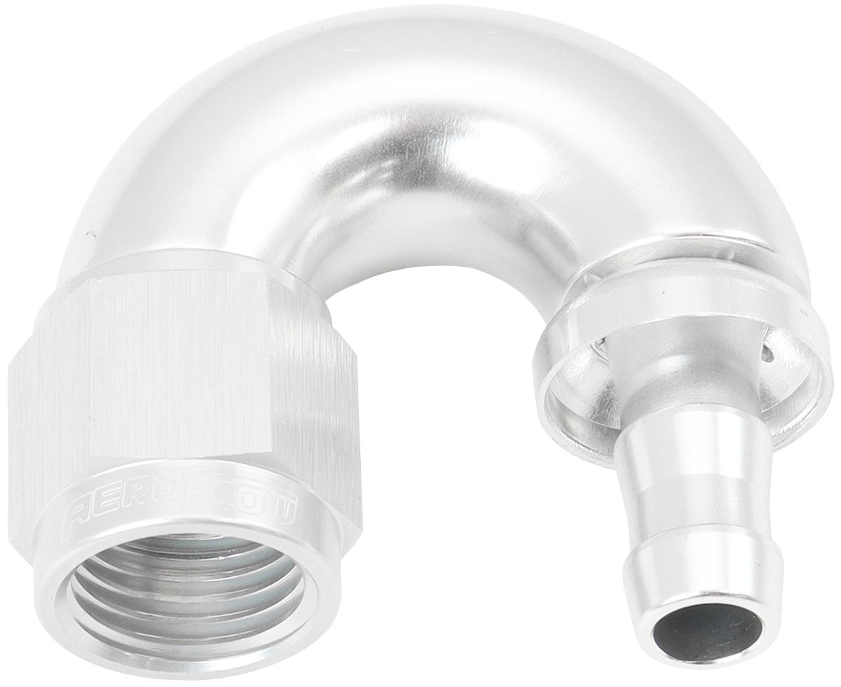 Aeroflow AF516-06-05S -6AN To 5/16" Barb 180 Degree Full Flow Push Lock Silver