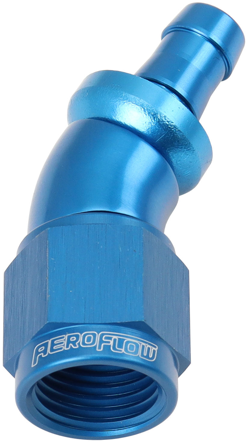 Aeroflow AF517-06-05 -6AN To 5/16" Barb 30 Deg Fullflow Push Lock Blue