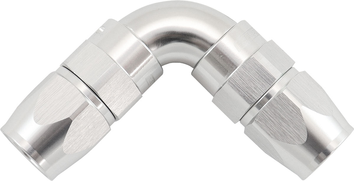 Aeroflow AF593-06-06DS 90 Deg -6AN To -6AN Teflon Full Flow Hose Ends Silve Ptfe