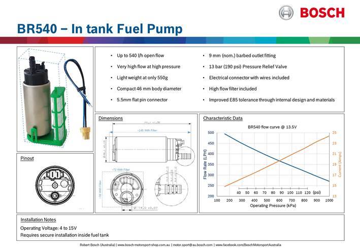 Bosch Automotive BOF02UV0U343-01 Br540 Intank Electric Fuel Pump