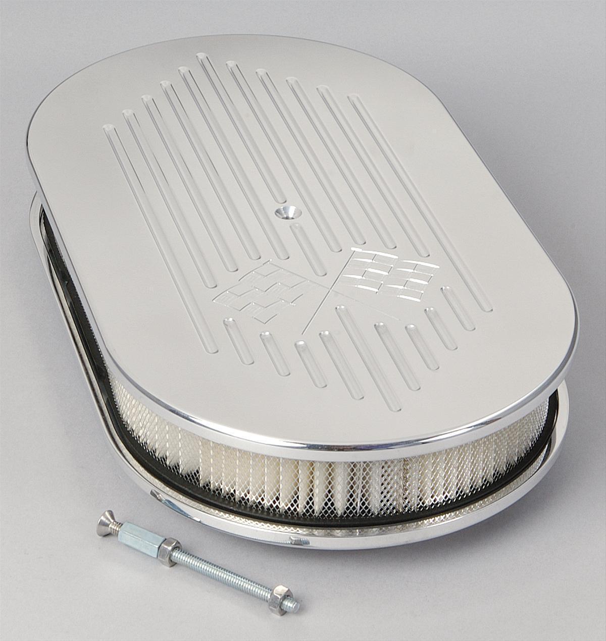 Billet Specialties BS15427 Large Oval Polished Air Cleaner 15 X 8.5 X 3" Flags
