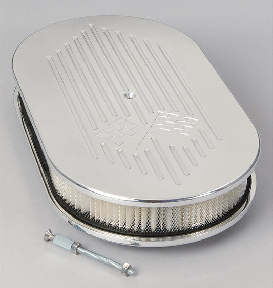 Billet Specialties BS15427 Large Oval Polished Air Cleaner 15 X 8.5 X 3" Flags