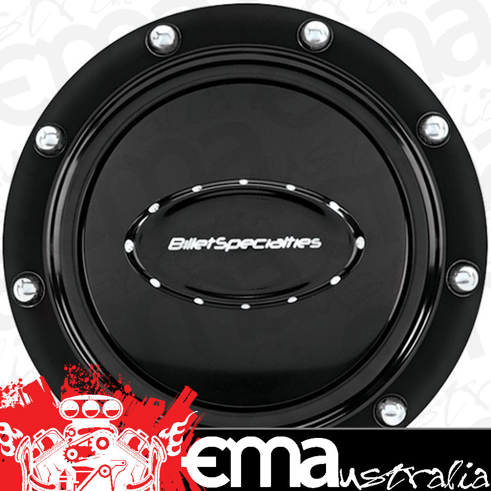 Billet Specialties BS32719 Pro Style Horn Button - Black Anodized Riveted With Black Logo & Polished Rivets