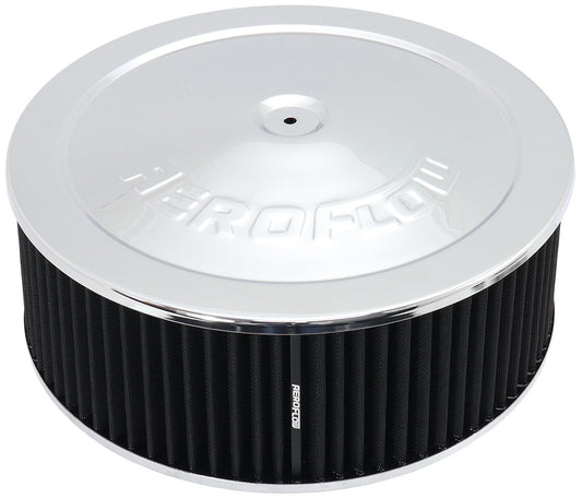 Aeroflow AF2851-1300 14" X 5" Air Cleaner Assy 5-1/8" Dropbase Chrome, Cotton