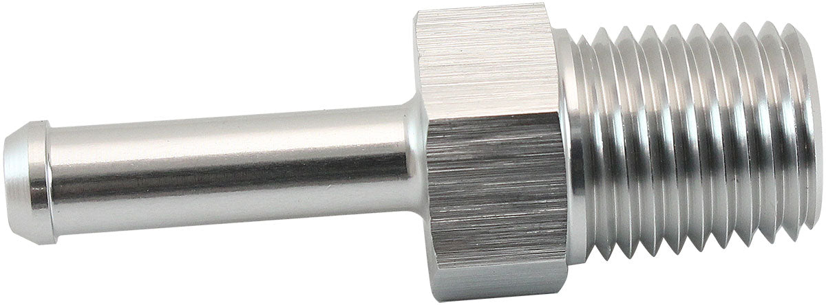 Aeroflow AF841-04-04S Male 1/4" NPT to 1/4" Barb Silver Straight Male to Male