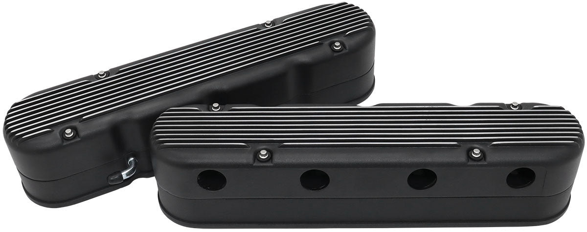 Aeroflow AF77-5020BLK Gm LS 2 Piece Valve Covers Cast Tall Retro Finned Black