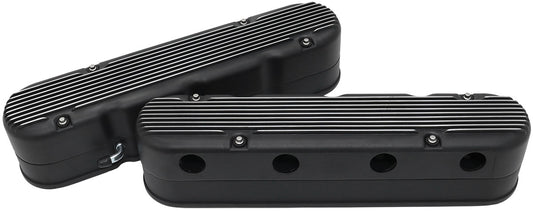 Aeroflow AF77-5020BLK Gm LS 2 Piece Valve Covers Cast Tall Retro Finned Black