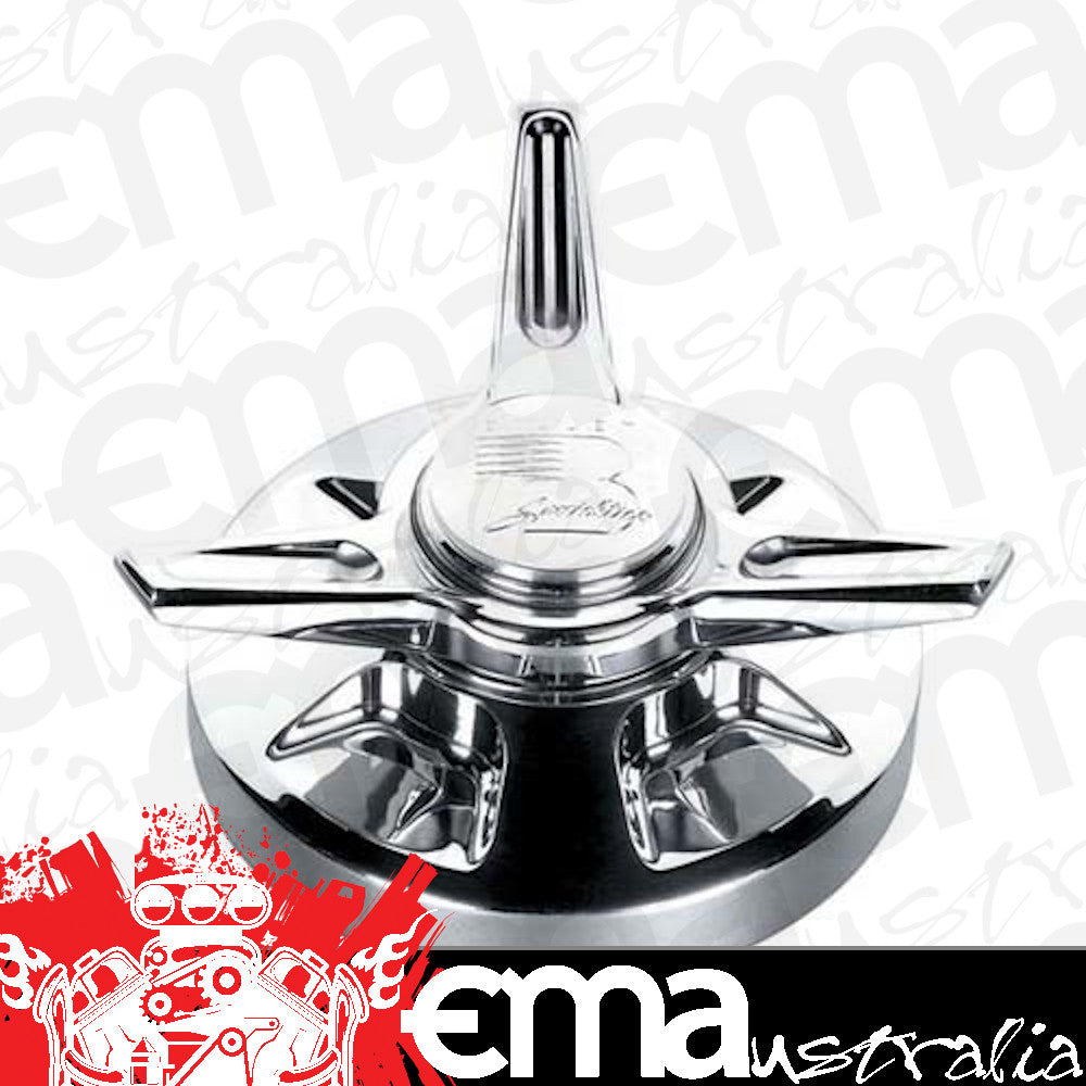 Billet Specialties BS52425 Wheel Knock-Offs - Polished Large Fluted Deep Spinner suit Legacy & Dragster Wheels (pair)