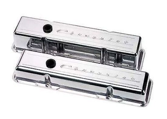 Billet Specialties BS95123 Chev SB V8 Polished Alloy Valve Covers Chevrolet Logo